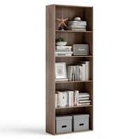 Costway - 5-Shelf Storage Bookcase Stand Modern Multi-Functional Display Cabinet - Walnut