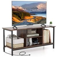 TV Console Table w/ Power Outlets 50" Industrial TV Stand w/ Open Shelves & Compartments