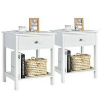 2PCS 2-Tier Nightstand Modern Side End Table with  Drawer &amp; Open Shelf