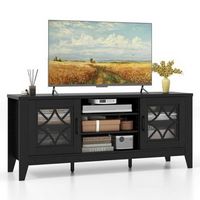 Costway TV Stand for TVs up to 65&quot; with 3-Position Adjustable Shelves Tempered Glass Doors - Black