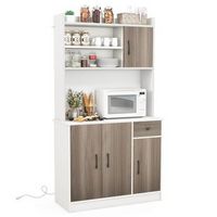 Costway 4-Door 71'' Kitchen Buffet Pantry Storage Cabinet w/Hutch Adjustable Shelf - White