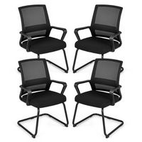 Costway 4 PCS Office Guest Chair with Lumbar Support, Breathable Mesh Back without Wheels - Black
