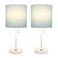 Limelights - White Stick Lamp with USB charging port and Fabric Shade 2 Pack Set - Aqua