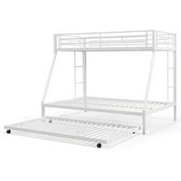 Costway Twin Over Full Metal Slats Bunk Bed Frame with Trundle, Guard Rail & Ladders - White