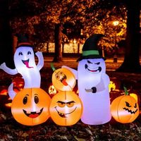 Costway - 6 FT Long Halloween Inflatable Decor 4 Pumpkins & Ghosts w/ Built-in LED Lights - Orang...