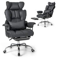 Costway - Big and Tall Executive Office Chair with Footrest Lumbar Support - Grey