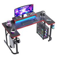 Bestier - U-Shaped Gaming Desk with Monitor Stand, LED Lighting, Headphone Hooks, and Cup Holder ...