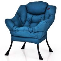 Costway - Modern Polyester Lazy Sofa Chair with Side Pocket - Navy