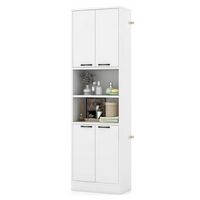 Costway 75" Tall Bathroom Storage Cabinet with 4 Doors & 2 Open Compartments Freestanding - White