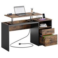 Bestier - Gaming Lift Top Desk with Outlet and File Cabinet - 60&quot; wide - Black