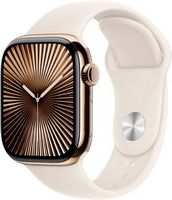 Apple Watch Series 10 (GPS+Cellular) 42mm Titanium Case with Starlight Sport Band - S/M - Gold - ...