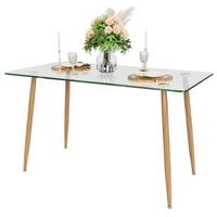 Costway Modern Glass Dining Table Rectangular Dining Room Table W/Metal Legs For Kitchen - Transp...