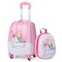 Costway - 2PC Kids Carry On Luggage Set 12'' Backpack and 16'' Rolling Suitcase for Travel - Pink...