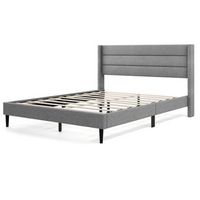 Costway Queen Bed Frame with Wingback Headboard Linen Upholstered Platform Bed - Grey