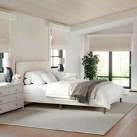 Martha Stewart - Britta Faux Linen Upholstered Queen Size Platform Bed with Piped Headboard in Be...