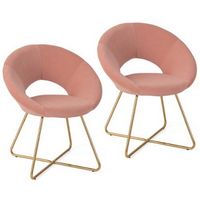 Costway Set of 2 Modern Velvet Accent Chair Upholstered Vanity Leisure Chair Metal Legs - Pink an...