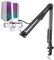 FIFINE USB Gaming Microphone Bundle – RGB &amp; Gain Knob, Arm Boom Stand