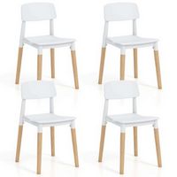 Costway Dining Side Chairs Set of 4 with Ergonomic Backrest Wide Seat & Sturdy Wooden Legs - White