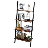 Costway - Industrial Ladder Shelf 4-Tier Leaning Wall Bookcase Plant Stand Rustic - Brown