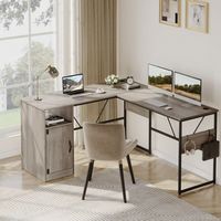 Bestier - L-Shaped Computer Desk with Storage Cabinet - 60" Wide - Gray