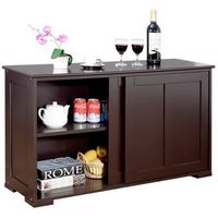 Costway Kitchen Storage Cabinet Sideboard Buffet Cupboard Wood Sliding Door Pantry - Brown