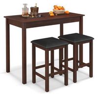 Costway 3 PCS Bar Table Set Dining Table & 2 PVC Leather Upholstered Bar Stools Rustic - Brown+Black