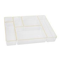 Martha Stewart - Kerry Set of 6 Plastic Stacking Office Desk Drawer Organizers with Gold Trim - C...