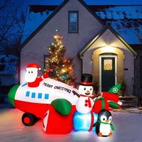 Costway - 9FT Inflatable Christmas Santa Claus on Helicopter with Snowman Penguin LED Lights - Mu...