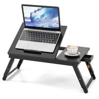 Costway - Bamboo Laptop Desk Adjustable Folding Bed Tray with Drawer Heat Dissipation - Black