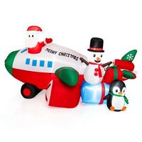 Costway - 9FT Inflatable Christmas Santa Claus on Helicopter with Snowman Penguin LED Lights - Mu...
