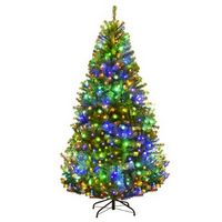 Costway - 6Ft Pre-Lit Artificial Christmas Tree Hinged 350 LED Lights - Green
