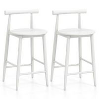 Costway Bar Chair Counter Height Stools Set of 2 with Acacia Wood Frame Supporting Legs - White