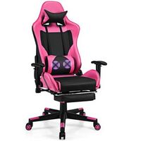 Costway - Massage Gaming Chair Reclining Racing Office Computer Chair with Footrest Pink - Pink +...