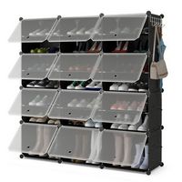 Costway - Portable Shoe Rack Organizer 12-Cube 48 Pair Shoe Shelf Storage Cabinet w/Hook - Black/...