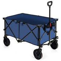 Costway - Folding Collapsible Wagon Utility Camping Cart W/Wheels & Adjustable Handle Navy - Navy