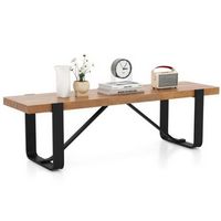 Costway - 60" Long Hallway Bench Entryway Bench with Metal Frame Farmhouse Wooden Shoe Rack - Nat...