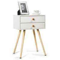 Costway - Mid Century Modern 2 Drawers Nightstand In Sofa Side Table End Table - White