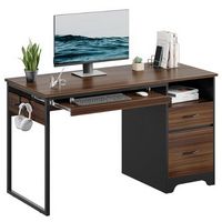 Bestier 48-Inch Gaming Desk with File and Storage Drawers, Open Writing Compartments - Cherry