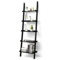 Costway - Ladder Shelf 5-Tier Plant Stand Wall-leaning Bookcase Display Rack - Black