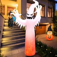 Costway - 12 Ft Halloween Inflatable Ghost Yard Decoration w/ Built-in LED Lights - White