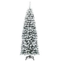 Costway - 6Ft Unlit Hinged Snow Flocked Artificial Pencil Christmas Tree with 500 Branch Tips - G...