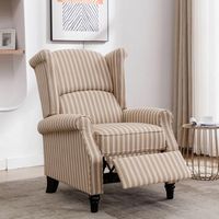 Bestier - Classic Wide Upholstered Stripe Recliner with Wing Back - 31" Wide - Light Brown