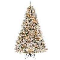 Costway - 7 FT Pre-Lit Christmas Tree 3-Minute Quick Shape Flocked Decor with 450 LED Lights - Gr...