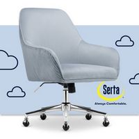 Serta - Chloe Soft Velvet Modern Home Office Chair - Ash Blue - Silver Chrome Base