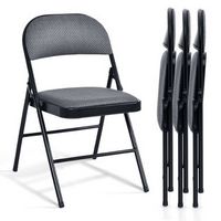Costway Set of 4 Folding Chairs Fabric Upholstered Padded Seat Metal Frame Home Office - Black + ...