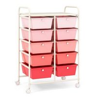 Costway - 10 Drawer Storage Cart Utility Rolling Trolley Kitchen Office Organizer - Gradient Pink