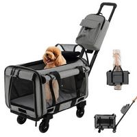 Costway - Cat Carrier with Wheels Large Rolling Cat Dog Carrier w/Telescopic Handle Grey - Grey