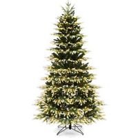 Costway - 7 FT Pre-Lit Christmas Tree 3 Modes Hinged with Quick Power Connector & 500 Lights - Gr...