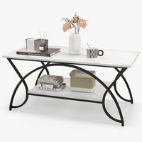 Costway 2-Tier Industrial Coffee Table Rectangular Cocktail Table with Storage Shelf - White