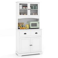 Costway 67" Kitchen Buffet Freestanding Pantry Cabinet Sideboard with Tempered Glass Doors - White